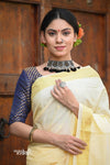 Raaga~ Traditional Handloom Pure Cotton Pastel Yellow Paithani with Traditional Double Pallu - verymuchindian.com