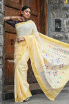 Raaga~ Traditional Handloom Pure Cotton Pastel Yellow Paithani with Traditional Double Pallu - verymuchindian.com