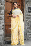 Raaga~ Traditional Handloom Pure Cotton Pastel Yellow Paithani with Traditional Double Pallu - verymuchindian.com
