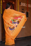 Raaga~ Traditional Handloom Pure Cotton Turmeric Yellow Paithani with Unique Radha Krishna Pallu(Shipping in 7 days) - verymuchindian.com