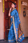 Raaga~ Traditional Handloom Pure Silk Maharani Paithani ~ Firozi - verymuchindian.com