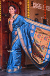 Raaga~ Traditional Handloom Pure Silk Maharani Paithani ~ Firozi - verymuchindian.com
