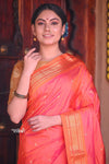 Raaga~ Traditional Handloom Pure Silk Peach Pink Paithani with Traditional Pallu - verymuchindian.com