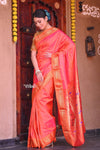 Raaga~ Traditional Handloom Pure Silk Peach Pink Paithani with Traditional Pallu - verymuchindian.com