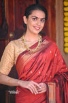 Raaga - Traditional Handloom Pure Silk Solid Maroon Paithani and Double Pallu - verymuchindian.com