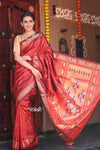 Raaga - Traditional Handloom Pure Silk Solid Maroon Paithani and Double Pallu - verymuchindian.com