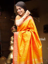 Radha Krishna ~ Bestseller! Authentic Handloom, Beautiful Golden Yellow, Pure Silk Muniya Border Paithani with Radha Krishna Pallu(High Quality Silk) - verymuchindian.com