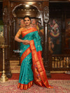 Rajsi ~ Authentic Pure Silk Handloom Maharani Paithani - Blue Green - verymuchindian.com