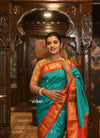 Rajsi ~ Authentic Pure Silk Handloom Maharani Paithani - Blue Green - verymuchindian.com