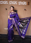 Rajsi~ Authentic Pure Silk Handloom Maharani Paithani - Deep Indigo Blue with Silver Zari, High Quality Silk - verymuchindian.com