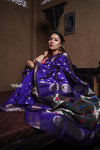 Rajsi~ Authentic Pure Silk Handloom Maharani Paithani - Deep Indigo Blue with Silver Zari, High Quality Silk - verymuchindian.com