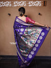 Rajsi~ Authentic Pure Silk Handloom Maharani Paithani - Deep Indigo Blue with Silver Zari, High Quality Silk - verymuchindian.com