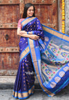 Rajsi~ Pure Silk Handloom - Maharani Paithani in a beautiful combination of Dark Blue with Turquoise (Available in Peacock Buttis with Meenawork) - verymuchindian.com