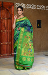 Rajsi~ Pure Silk Handloom - Maharani Paithani in Dual Tone Blue Green with Rich Lime Green Silk Border - verymuchindian.com