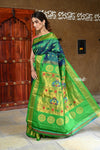 Rajsi~ Pure Silk Handloom - Maharani Paithani in Dual Tone Blue Green with Rich Lime Green Silk Border - verymuchindian.com