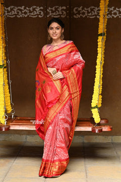 Rajsi~ Pure Silk Handloom - Maharani Paithani in that Bright Red with Silver and Golden Zari, High Quality Pure Silk - verymuchindian.com