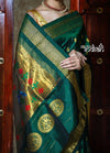 Rajsi~ Pure Silk Handloom - Maharani Paithani Solid Green and Golden Border, High Quality Pure Silk - verymuchindian.com