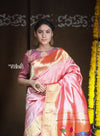 Rajsi~ Pure Silk Handloom - Muniya Border in Pastel Peach with Rich Coral Border (high quality silk) - verymuchindian.com