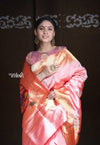Rajsi~ Pure Silk Handloom - Muniya Border in Pastel Peach with Rich Coral Border (high quality silk) - verymuchindian.com