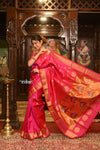 ROYAL WEAVE! Authentic Pure Silk Handloom Bestseller Royal Pink Maharani Paithani With Exclusive Maharani Pallu - verymuchindian.com