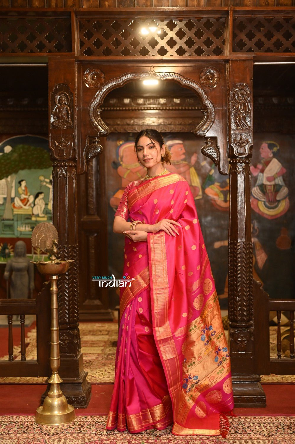 ROYAL WEAVE! Authentic Pure Silk Handloom Bestseller Royal Pink Maharani Paithani With Exclusive Maharani Pallu - verymuchindian.com