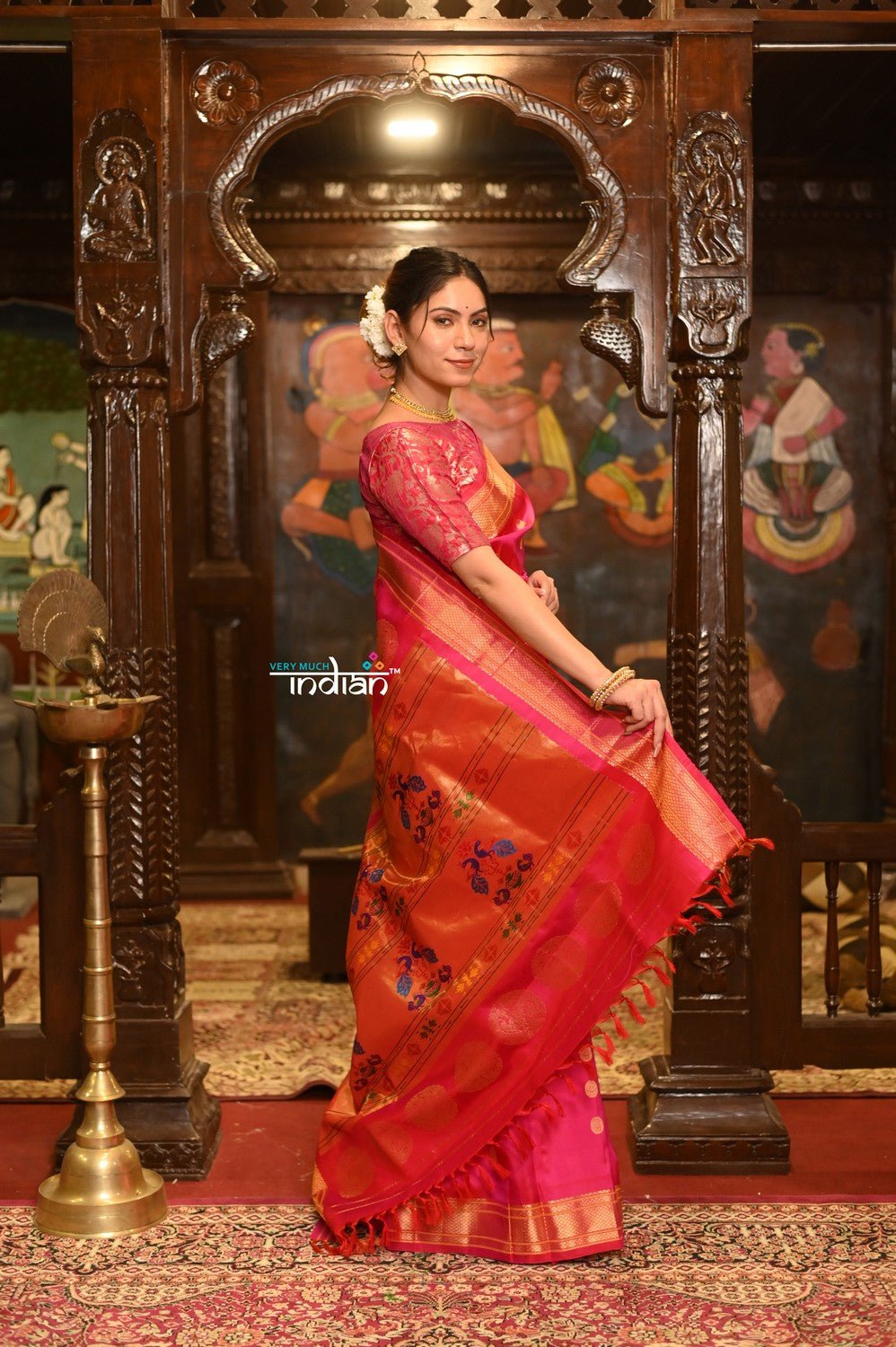 ROYAL WEAVE! Authentic Pure Silk Handloom Bestseller Royal Pink Maharani Paithani With Exclusive Maharani Pallu - verymuchindian.com