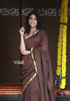 Saadgi ~Pure Cotton Handloom Sarees with Intricate Borders ~ Brown - verymuchindian.com