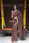 Saadgi ~Pure Cotton Handloom Sarees with Intricate Borders ~ Brown - verymuchindian.com