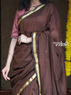 Saadgi ~Pure Cotton Handloom Sarees with Intricate Borders ~ Brown - verymuchindian.com