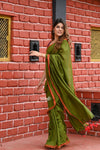 Saadgi ~Pure Cotton Handloom Sarees with Intricate Borders ~ Green - verymuchindian.com