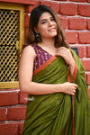 Saadgi ~Pure Cotton Handloom Sarees with Intricate Borders ~ Green - verymuchindian.com