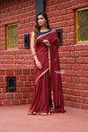 Saadgi ~Pure Cotton Handloom Sarees with Intricate Borders ~ Maroon - verymuchindian.com