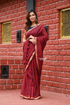 Saadgi ~Pure Cotton Handloom Sarees with Intricate Borders ~ Maroon - verymuchindian.com