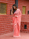 Saadgi ~Pure Cotton Handloom Sarees with Intricate Borders ~ Peach - verymuchindian.com