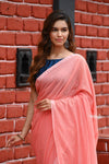 Saadgi ~Pure Cotton Handloom Sarees with Intricate Borders ~ Peach - verymuchindian.com