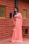 Saadgi ~Pure Cotton Handloom Sarees with Intricate Borders ~ Peach - verymuchindian.com