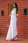 Saadgi ~Pure Cotton Handloom Sarees with Intricate Borders ~ White - verymuchindian.com
