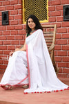 Saadgi ~Pure Cotton Handloom Sarees with Intricate Borders ~ White - verymuchindian.com