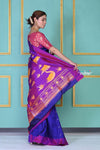 SUPER EXCLUSIVE! Handloom Pure Silk Dark Violet Muniya Border Paithani With Gorgeous Swan Pallu - verymuchindian.com