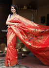 The Exclusive - Limited Edition Muniya Border - Authentic Handloom Pure Silk Muniya Border Paithani with all over Zari work on Saree and unique Pallu in Red Color (High Quality Silk and Weaving) - verymuchindian.com