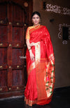 The Exclusive ~ Muniya Border Paithani in Bright Red and Gold Border and Grand Pallu, High Quality Weaving - verymuchindian.com
