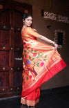 The Exclusive ~ Muniya Border Paithani in Bright Red and Gold Border and Grand Pallu, High Quality Weaving - verymuchindian.com