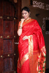 The Exclusive ~ Muniya Border Paithani in Bright Red and Gold Border and Grand Pallu, High Quality Weaving - verymuchindian.com