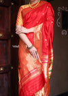 The Exclusive ~ Muniya Border Paithani in Bright Red and Gold Border and Grand Pallu, High Quality Weaving - verymuchindian.com