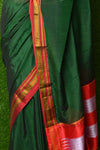 Traditional Cotton Silk Ilkal Handloom - Royal Green with Red border - verymuchindian.com