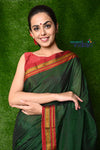 Traditional Cotton Silk Ilkal Handloom - Royal Green with Red border - verymuchindian.com