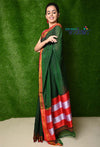 Traditional Cotton Silk Ilkal Handloom - Royal Green with Red border - verymuchindian.com