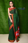 Traditional Cotton Silk Ilkal Handloom - Royal Green with Red border - verymuchindian.com