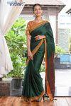 Traditional Khun - Cotton Resham Handwoven Saree (Lush Green with Mustard Border) - verymuchindian.com
