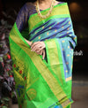 Utsaav ~ Authentic Handloom Pure Silk Maharani Paithani - Beautiful Dual Tone Blue with Fresh Green Border and Pallu - verymuchindian.com